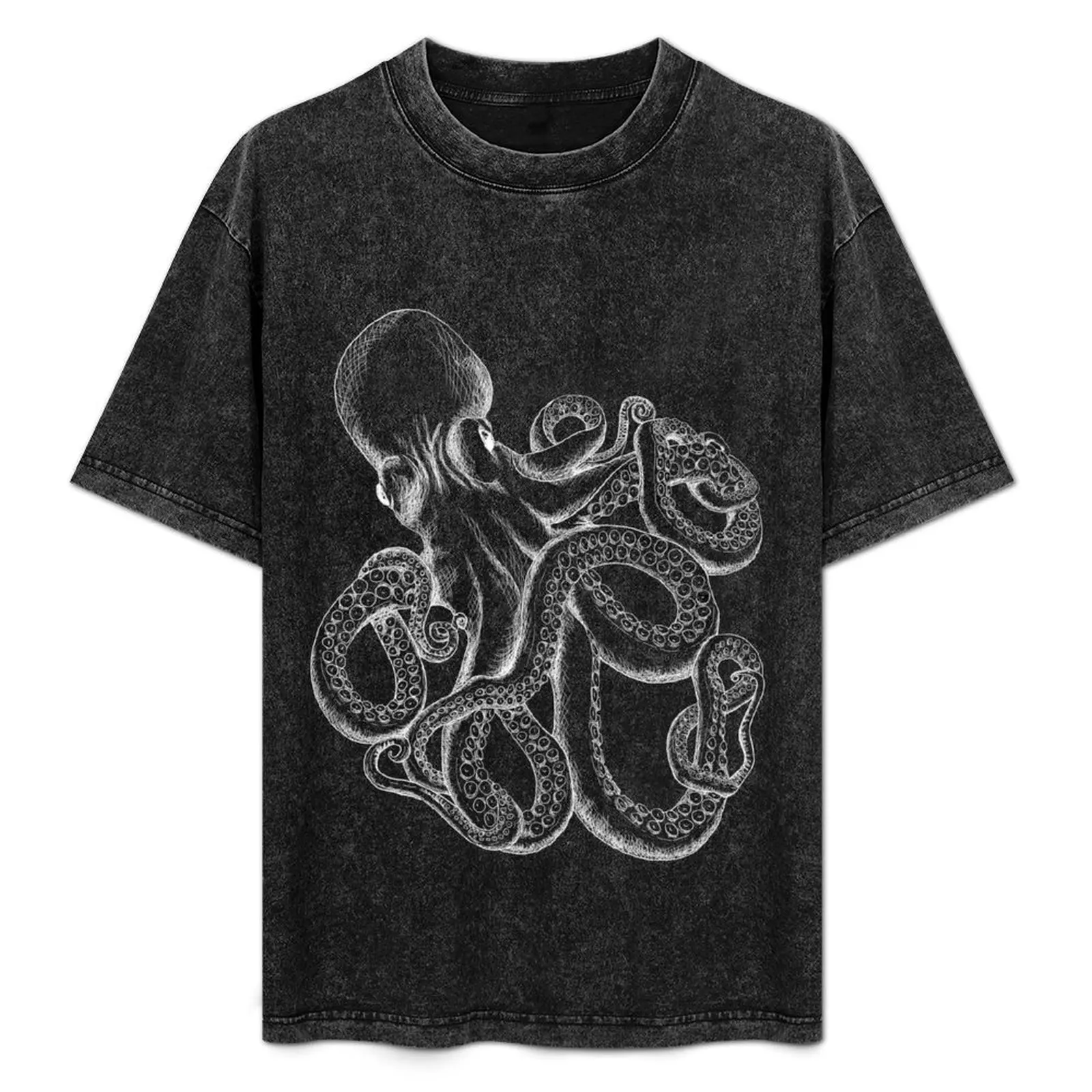 

Octopus White Line Art T-Shirt man t shirt cotton t shirts for man slim fit T-Shirt