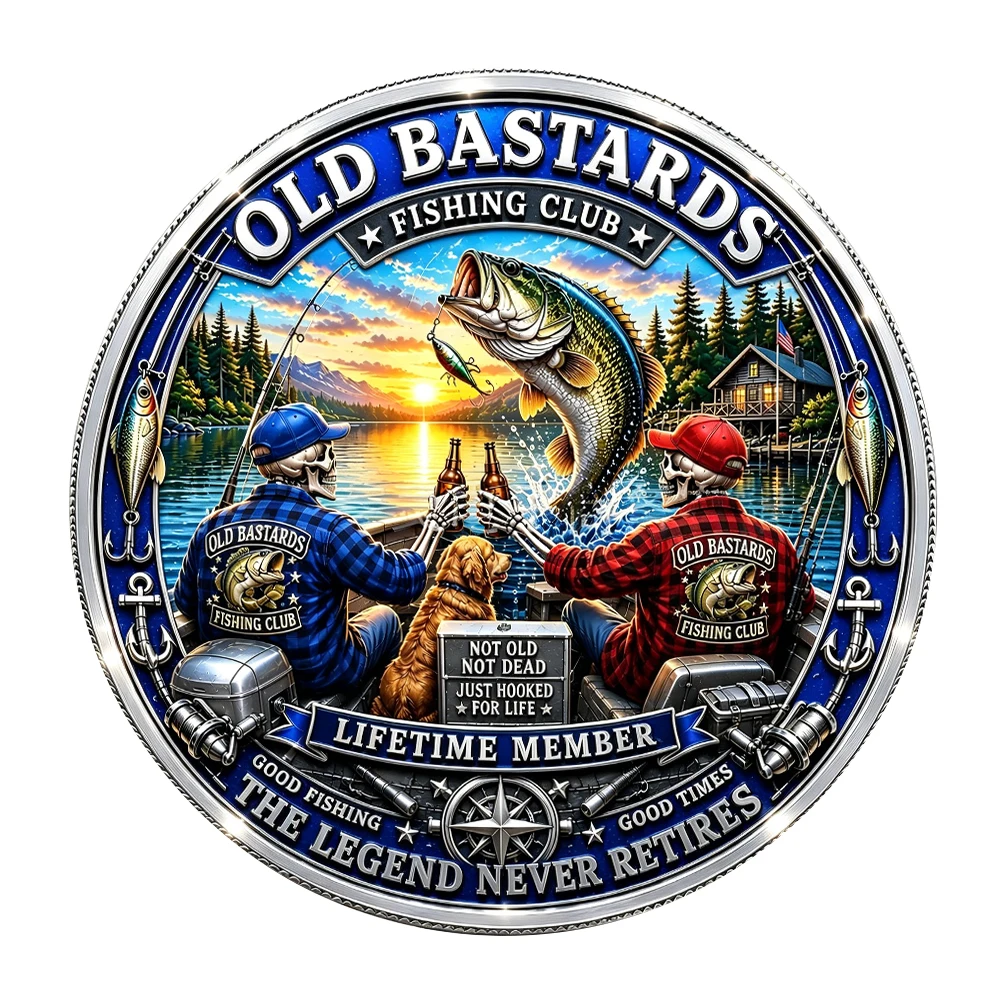 5pcs Old Bastards Fishing Club Commemorative Coins Lifetime Member Funny Angler Souvenir Metal Coin Token for Outdoor Fisherman