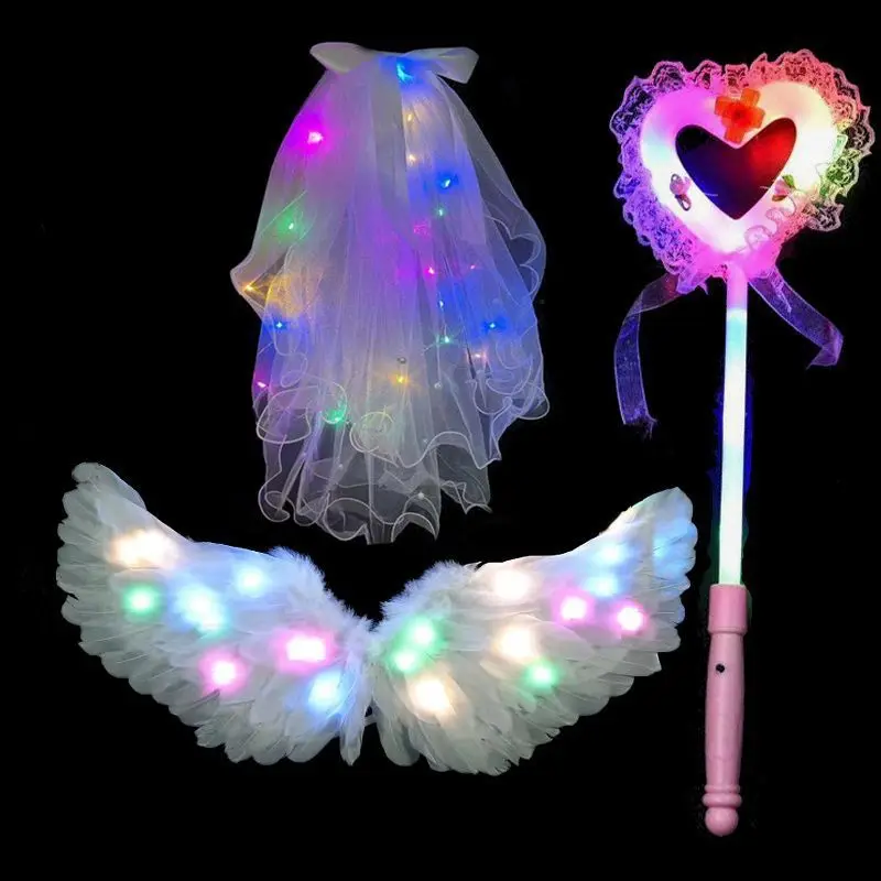 Glow Party Supplies Glow magic stick Feathered wings girl luminous veil cosplay kindergarten children party dress up magic stick