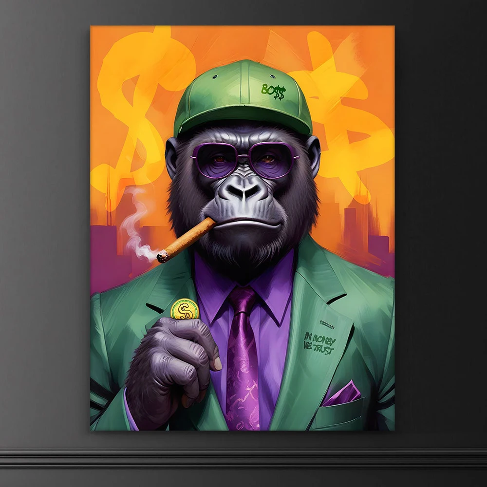 

Chimpanzee Smoking Graffiti Canvas Painting Pop Animal Portrait Poster And Print Luxury Inspirational Wall Art Room Home Decor