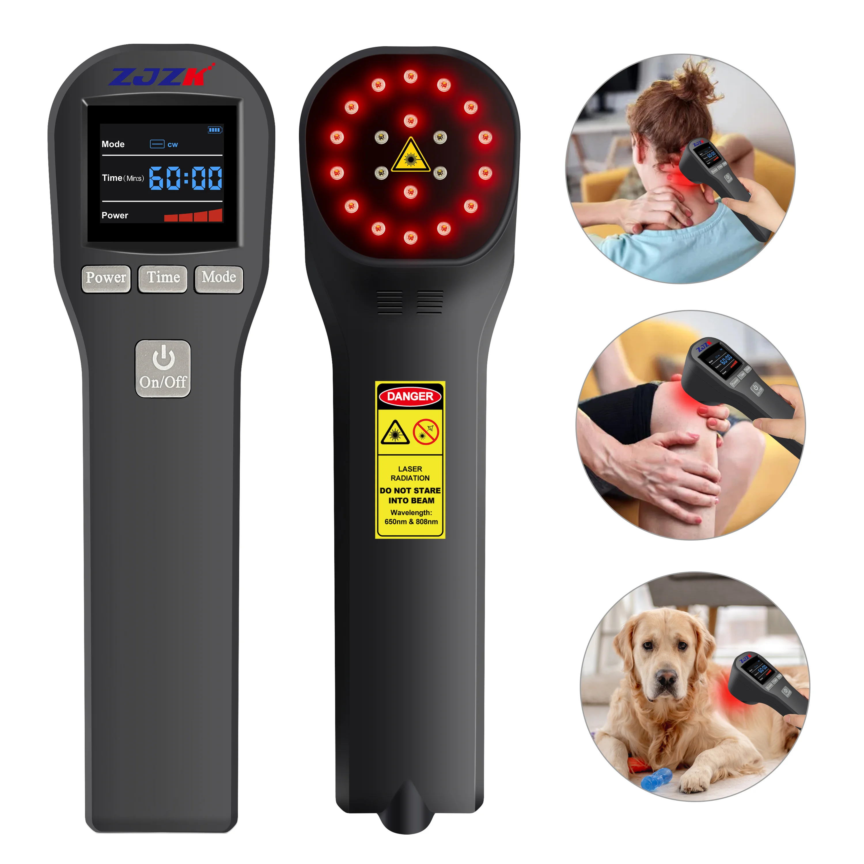 ZJZK Infrared Laser Terapeutico Fisioterapia Portatil Cold Laser Therapy 650nmX16Diodes+808nmX4Diodes For Dog Class 4 Tendonitis