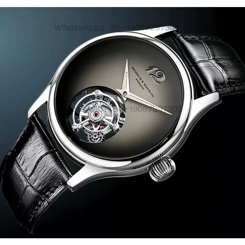 Hollow tourbillon bottom engraving simple large plate waterproof men's mechanical watch business watch