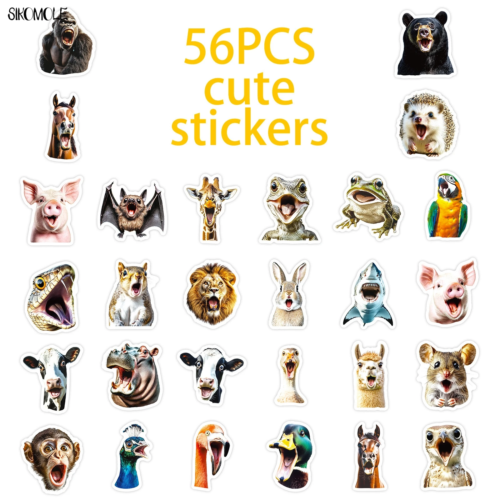 10/30/56 Uds pegatinas de animales sorpresa de dibujos animados estéticas DIY álbum de recortes portátil maleta estacionaria coche calcomanía pegatina de Graffiti juguete