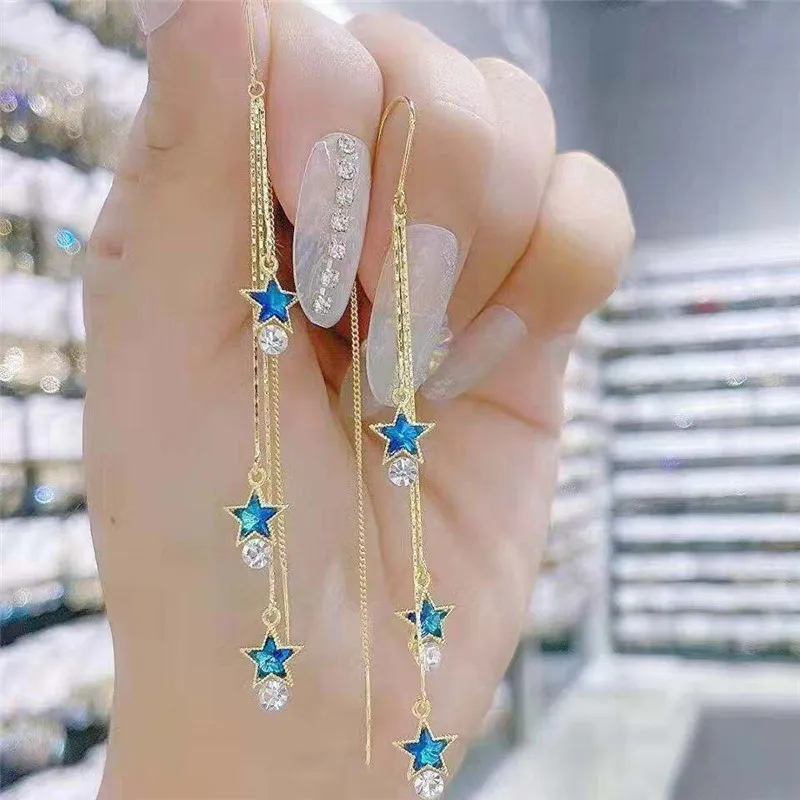 Vergoldete Kristallblatt-Quasten-Tropfenohrringe für Frauen, glänzende Zirkon-Blume, baumelnde Ohrringe, Hochzeit, Schmuck, Geschenk, Y2k – Detail 20