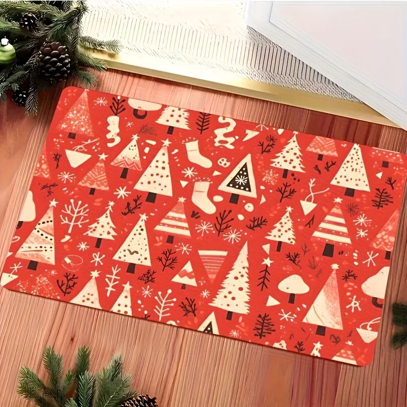 Christmas Welcome Doormat Three Gnomes Pinecone Holly Print Floor Mat Indoor Entrance Rug Xmas Holiday Front Door Home Decor