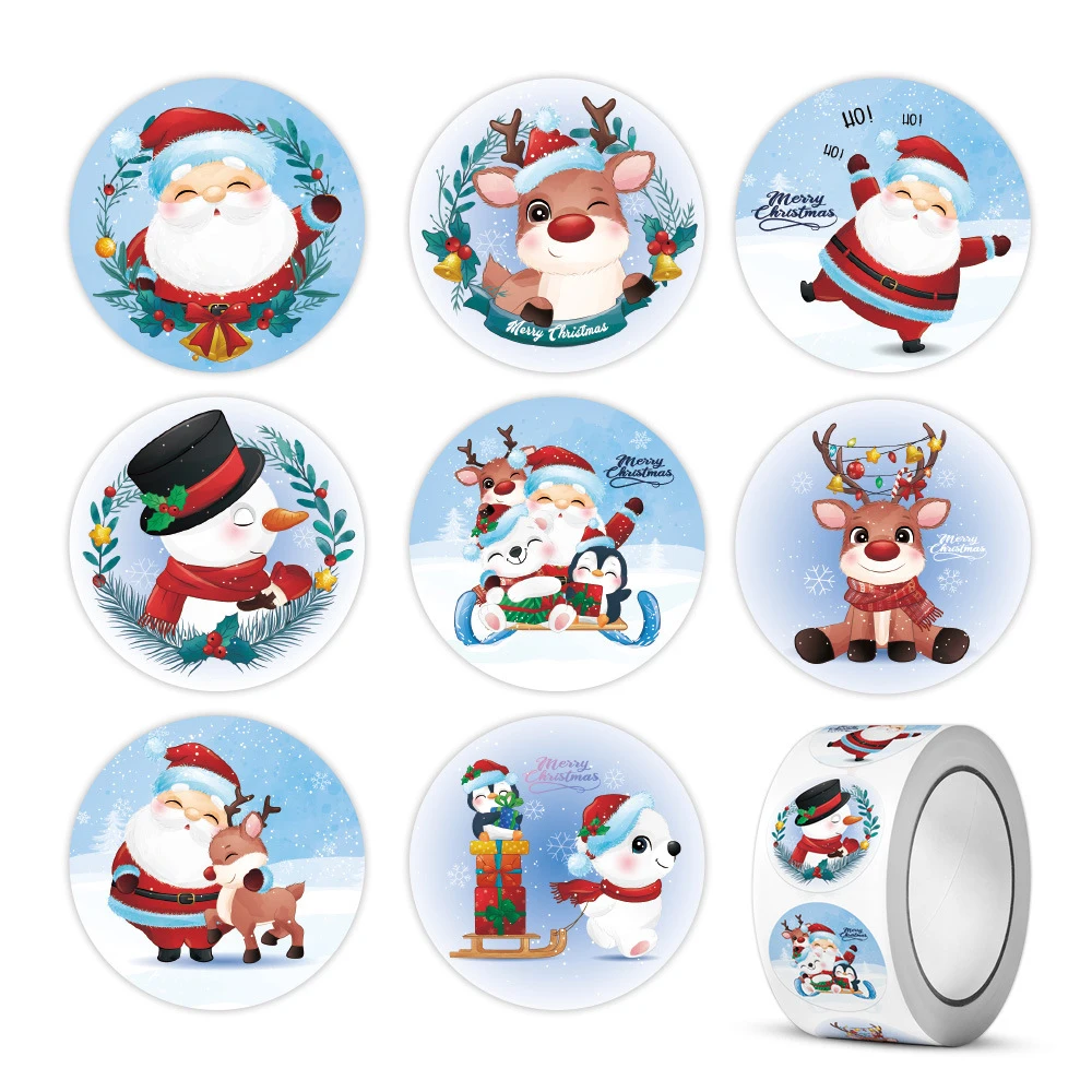 500pcs/roll Cartoon Christmas Theme Sealing Stickers Cute Santa Claus Graffiti Sticker Notebook Guitar Phone Kids Reward Decals