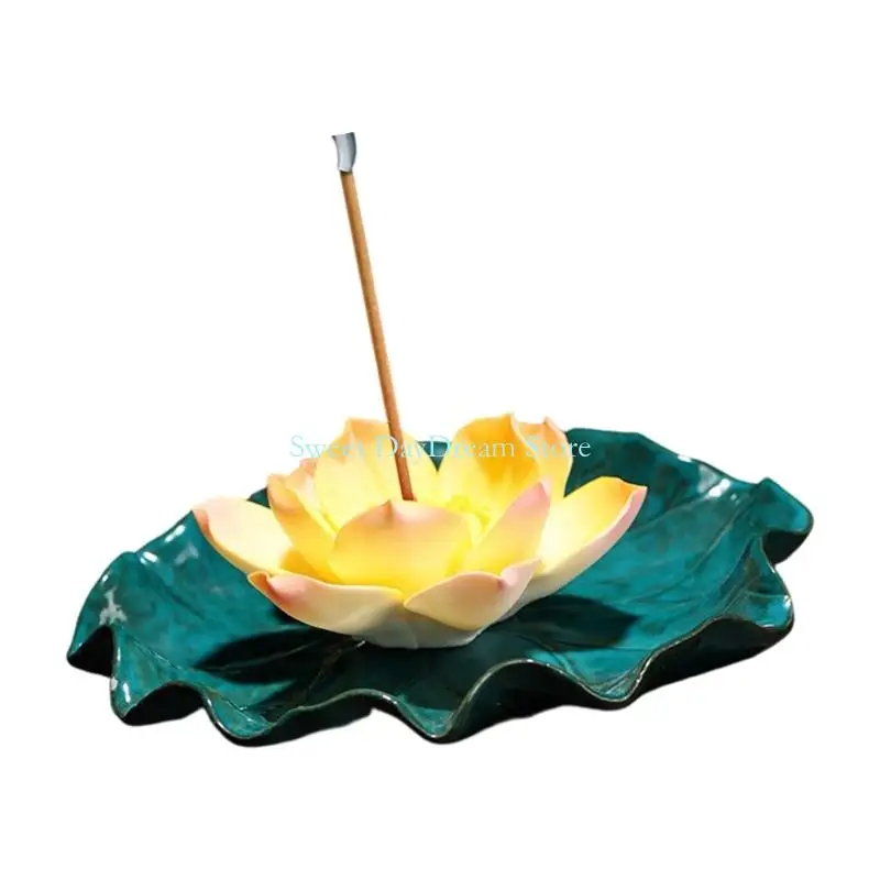 Y88C Lotuses Incenses Burners with Detachable Ashes Catcher Meditations Decorations Incenses Holders for