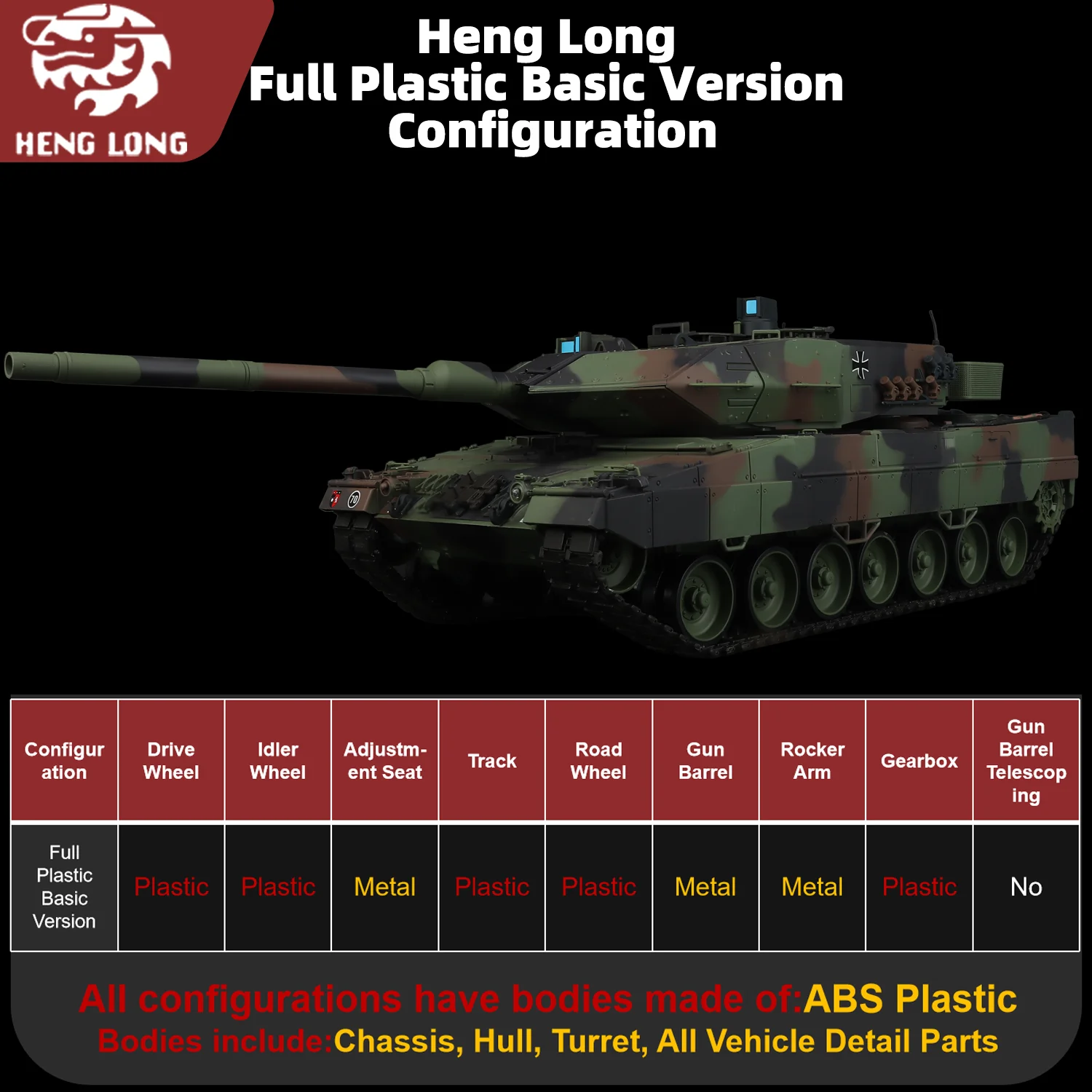 Heng Long RC-Panzer 1/16 Deutsches Leopard 2A6-Panzermodell (Vollkunststoff-Basic-Version). & 320 °   Rotierender Turm & TK7.0 & 2,4 GHz) Nr. 3889