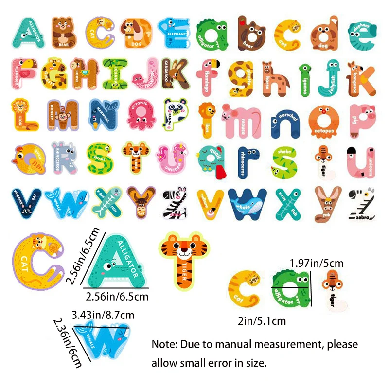 Letters Magnets With Animal Pattern,ABC Magnetic 26 Letters Educational Toy for Kids,Preschool Learning Spelling,Fridge Stickers