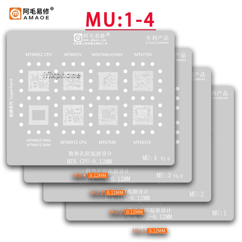 Amaoe MU1-5 BGA Reballing Stencil For MT6885Z MT6853V MT6769V MT6779V MT6891Z MT6758V MT6768V MTK MT CPU RAM Chip IC Steel Mesh