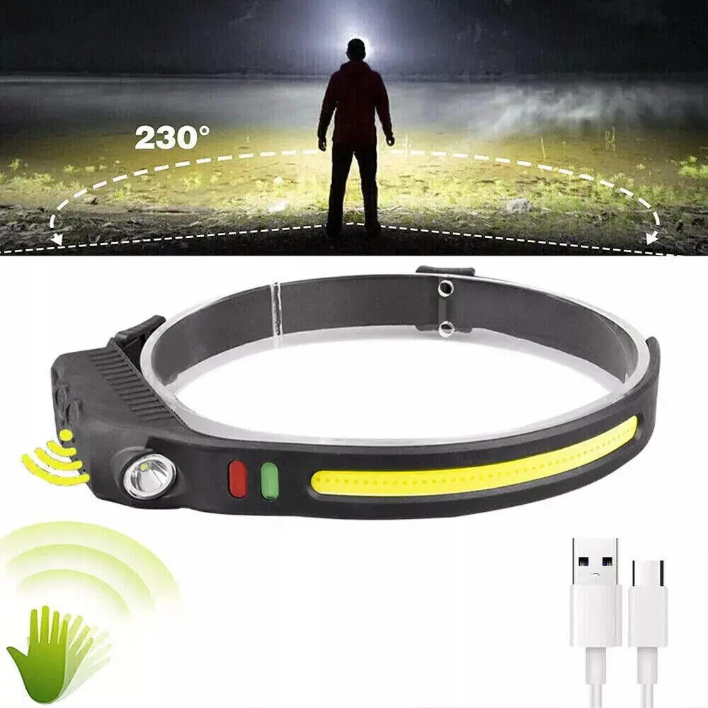 مصباح أمامي LED COB مع مستشعر الحركة ، مصباح أمامي مقاوم للماء ، مشعل ليلي ، USB #4