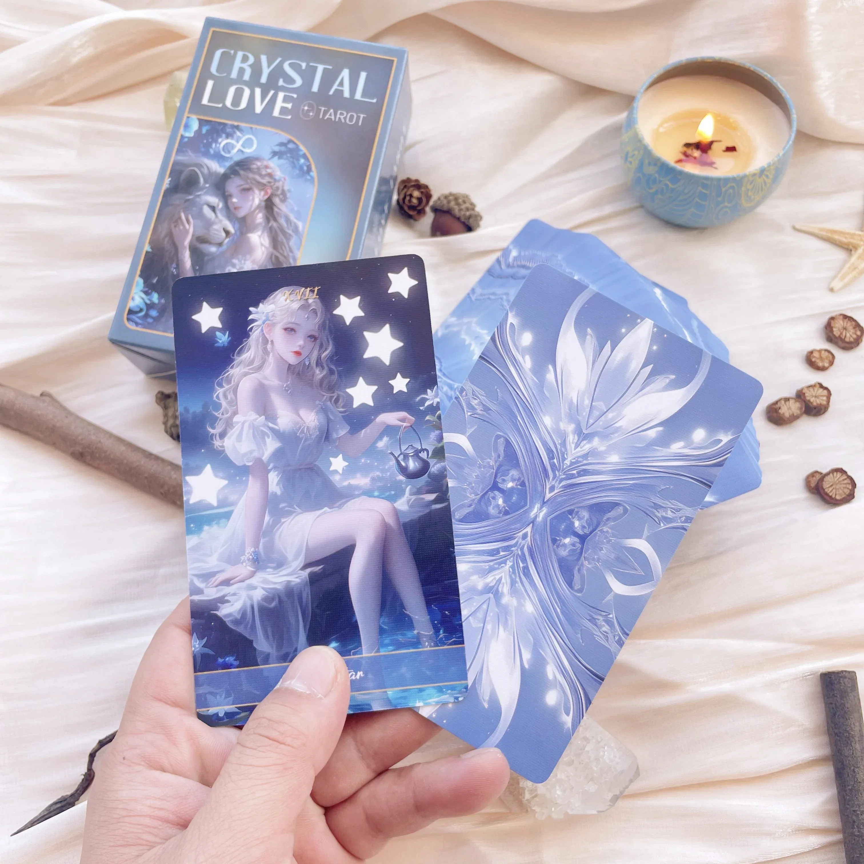 New Crystal Love Tarot Cards Deck 12x7cm Blue Romance Relationship Soulmate Twin Flame Divination Oracle Card Game Stars Tarot