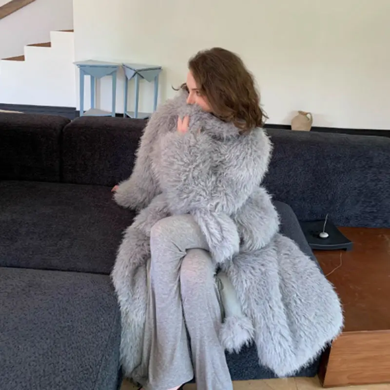 Women's Fall Winter Top Coat Lapel Faux Fur Noble Outfit Design Luxury Brand Simple Fashion Comfortable Leisure Eco-friendly