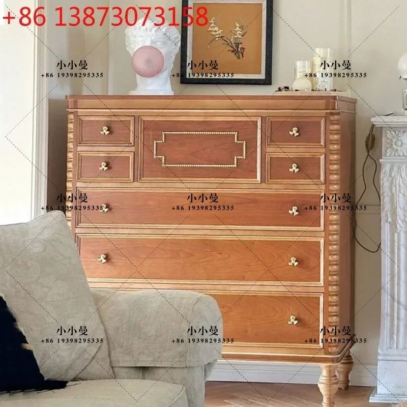 French retro solid wood living room storage relief decoration multi-layer storage carved chest