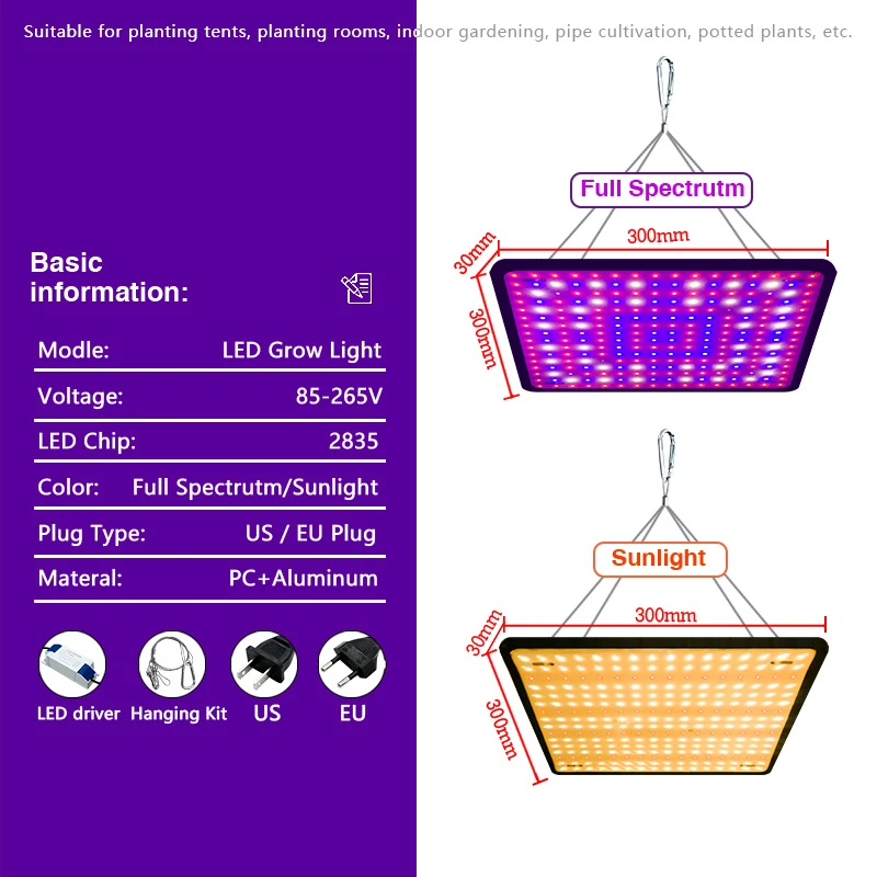 Imagem -02 - Painel Led Grow Light para Estufa Interior Lâmpada Full Spectrum Phyto Luz de Crescimento de Plantas de Tenda ue e Eua Plug ac 85265v 1000w