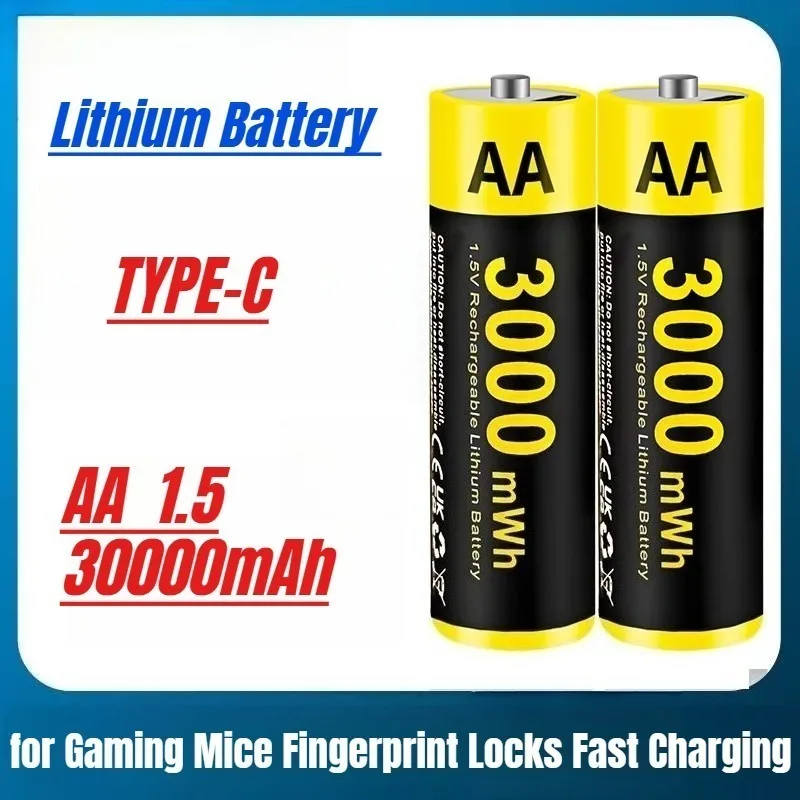 

3000mAh AA 1.5V Constant Voltage Lithium Battery USB Large Capacity for Gaming Mice Fingerprint Locks Fast Charging