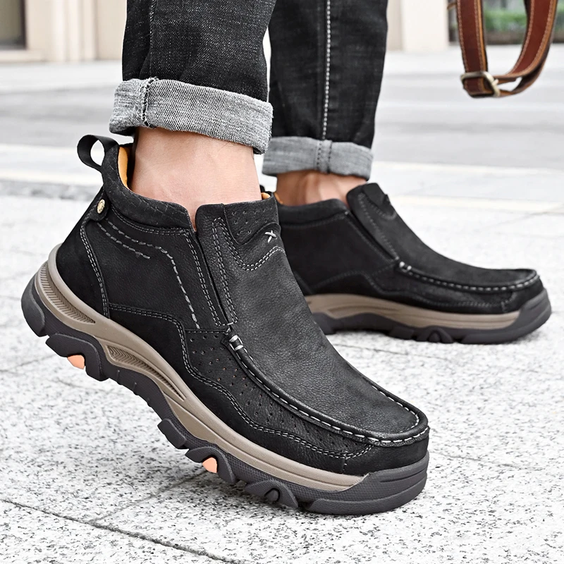 Men Boots Genuine Leather Rubber Ankle Boots Men Outdoor Hiking Shoes Climbing Shoes 2023 New