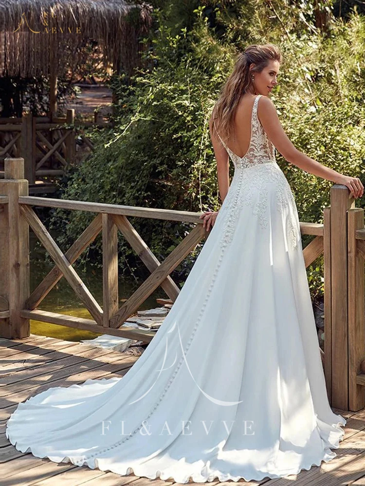 فستان زفاف FL&AEVVE بحمالات رفيعة من الدانتيل مزين على شكل حرف a فستان العروس مخصص للحفلات الرسمية vestidos de novia #2