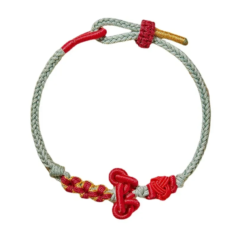 Exam and Career Success Chinese Knot Bracelet Handmade Weaving Unisex Flower Red Rope