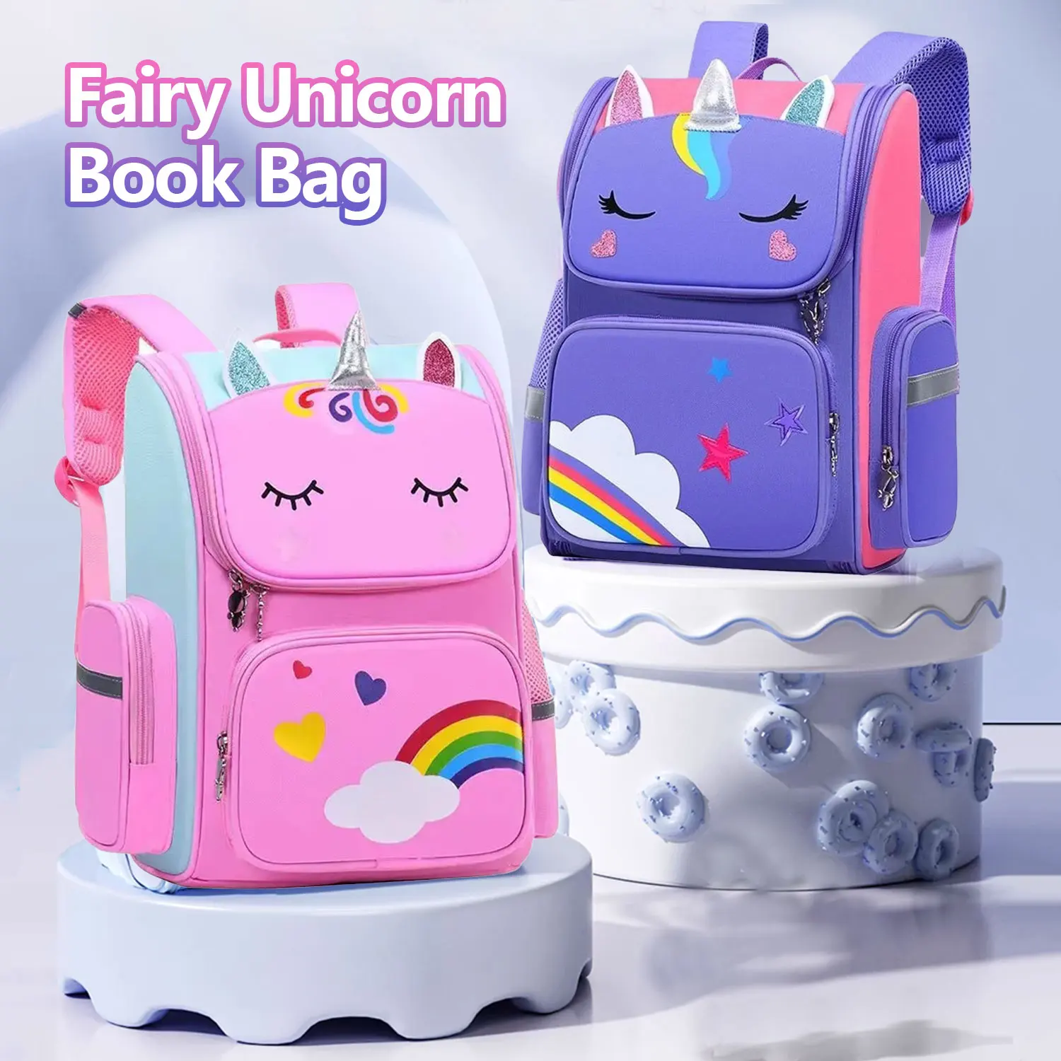 Mochila escolar de dibujos animados para niños y niñas, Bolsa Escolar de unicornio para estudiantes de primaria, color rosa y azul