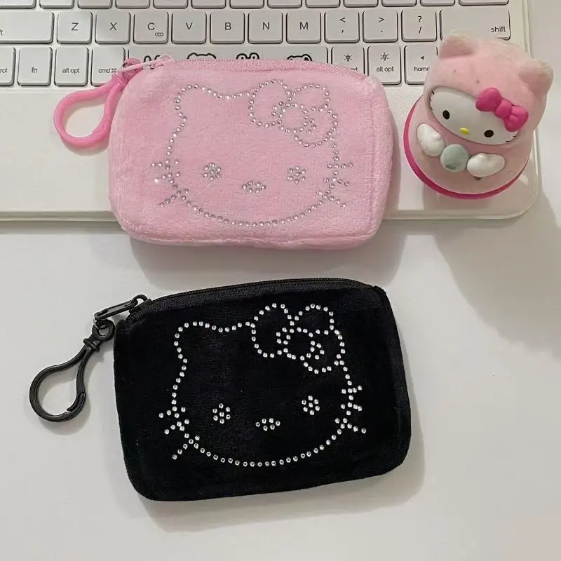 1PC Cute Cartoon Hot Drilling HelloKitty Niche Portable Coin Purse Keychain Plush Premium Earphone Organizer Bag Pendant