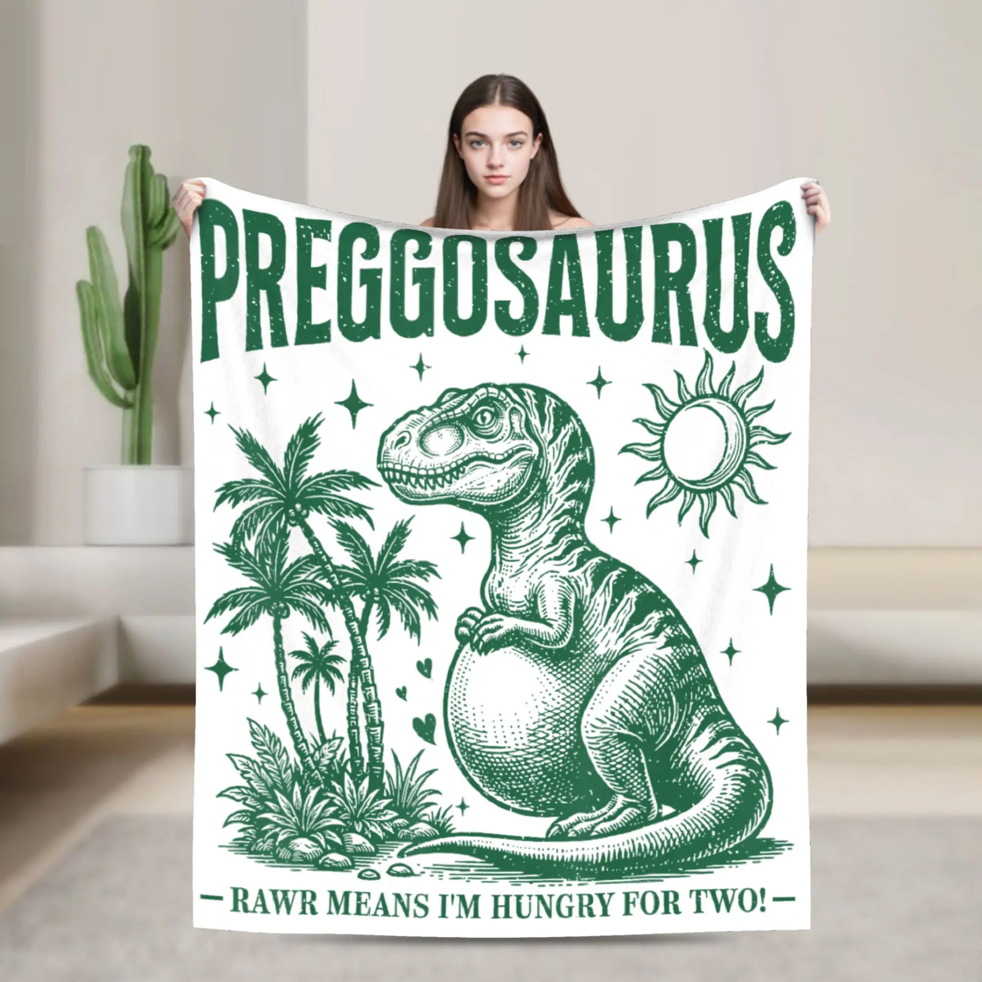 Preggosaurus Rawr Means I'm Hungry for Two Funny Pregnancy Warm Cozy Blankets  Casual Camping Throw Blanket Flannel Bed Cover