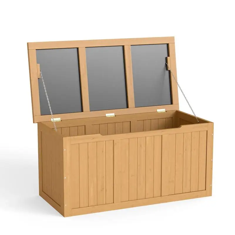 

Деревянный ящик для хранения на палубе на 67 галлонов для улицы, идеально подходит для подушек для патио, игрушек для бассейна и садовых инструментов, функции в сиденье и