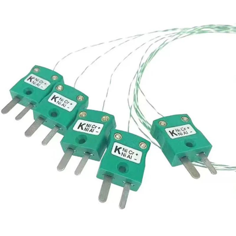 1PC Green K Type Thermocouple Connector Plug and Socket Furnace Temperature Test Line 1M 2M 220℃ Solder Joint Measurement
