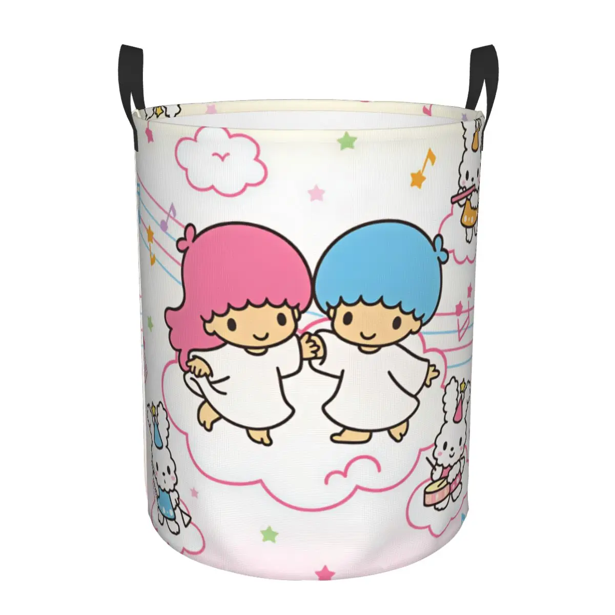 

Little Twin Stars Kiki Lala Laundry Basket Collapsible Large Clothing Storage Bin Cloud Bunnies Musical Staff Laundry Hamper