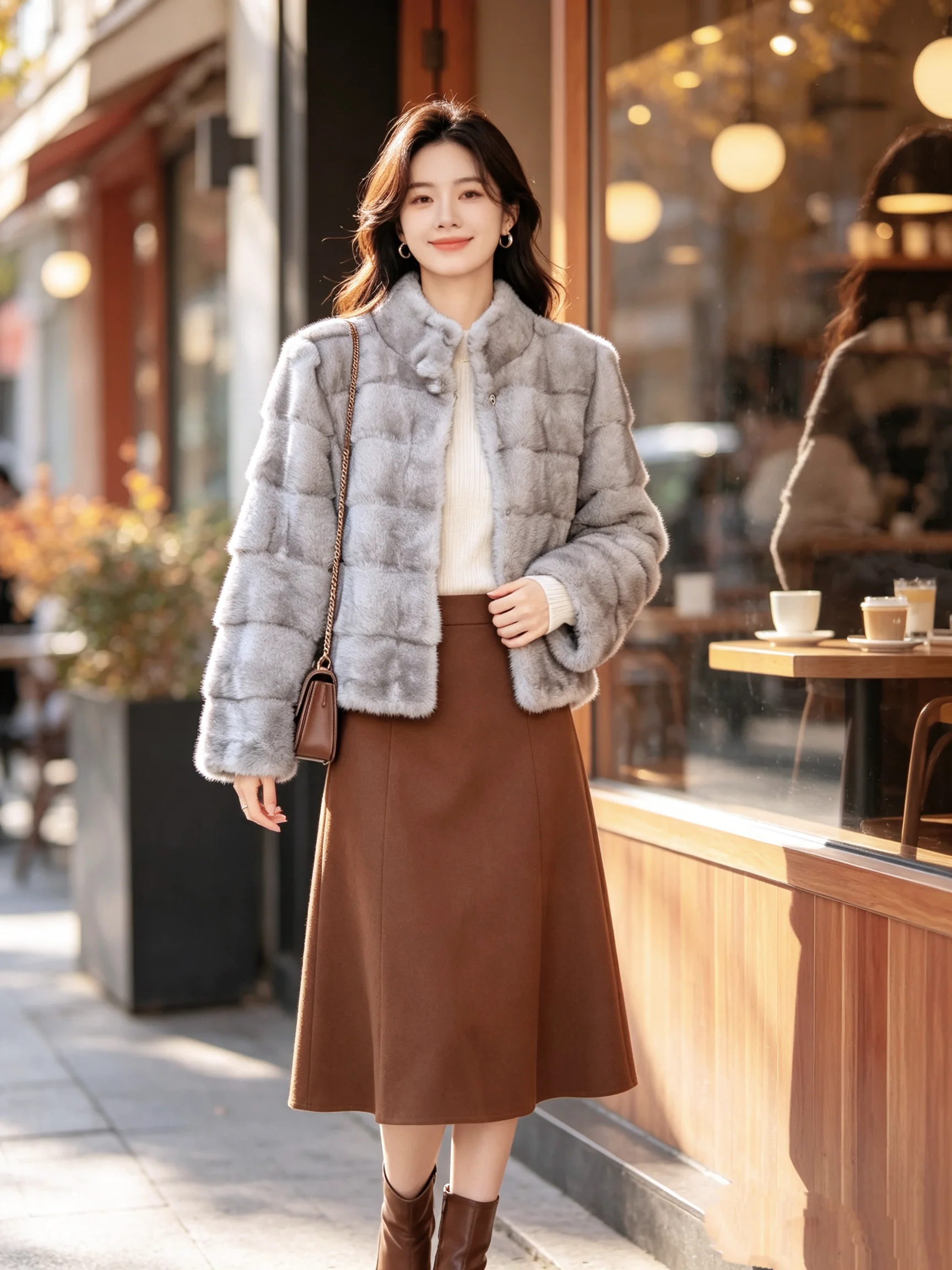 New Design Women's Faux Fur Jacket Stand Collar Short Coat Winter Warm Fluffy Plush Overcoat Elegant Outerwear