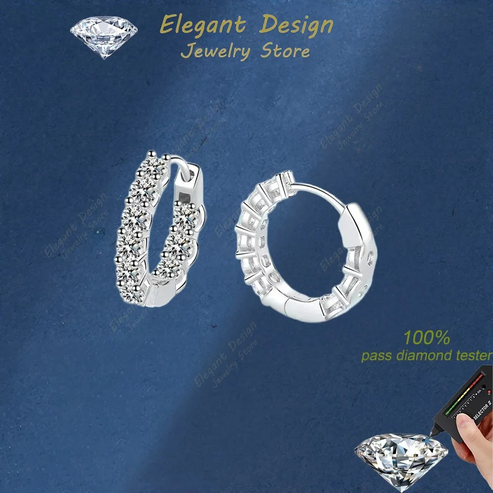 

Fine Jewelry Platinum PT950 Wedding Hoop Earrings Full of Diamond 1.8CT Moissanite Ear Buckle Women Engagement Birthday Gift