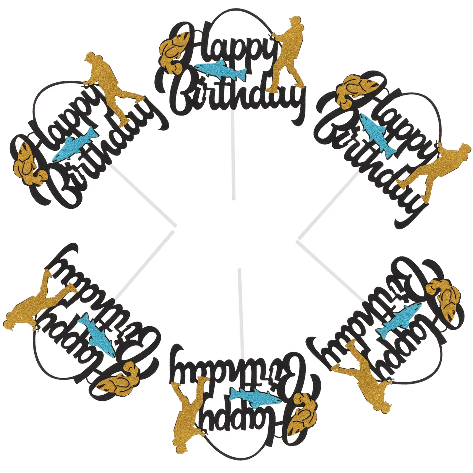 

10Pcs Cute Fishing Design Cake Topper Food Safe Paper Cupcake Decor for Birthday Party Cake Adornments Decoration