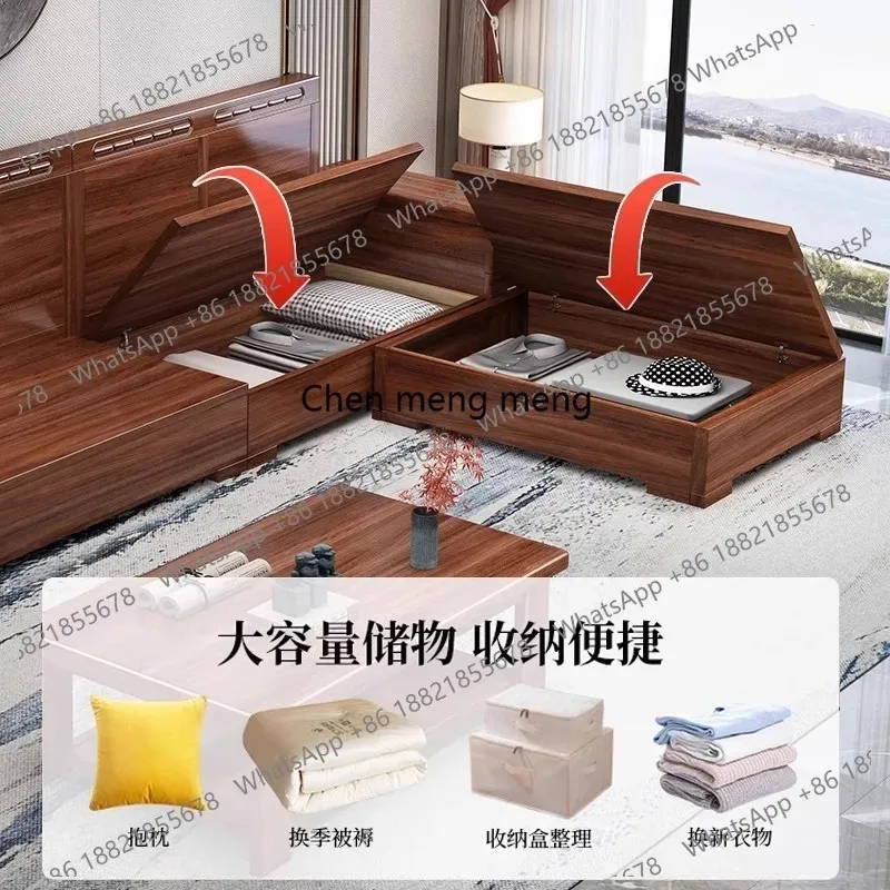 

E136 Walnut size apartment living room solid wood storage sofa new Chinese winter and summer dual-purpose straight row sofa