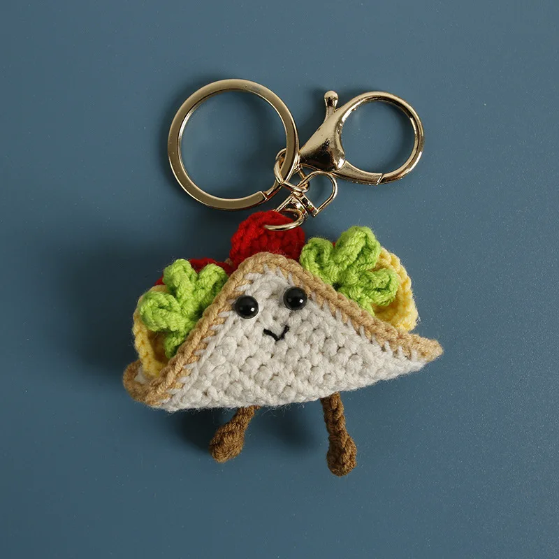 Funny Sandwich Doll Crochet Keychain Cute Bread Knitting Car Keys Keychain Cartoon Food Doll Knitted Keychain For Bag Pendant