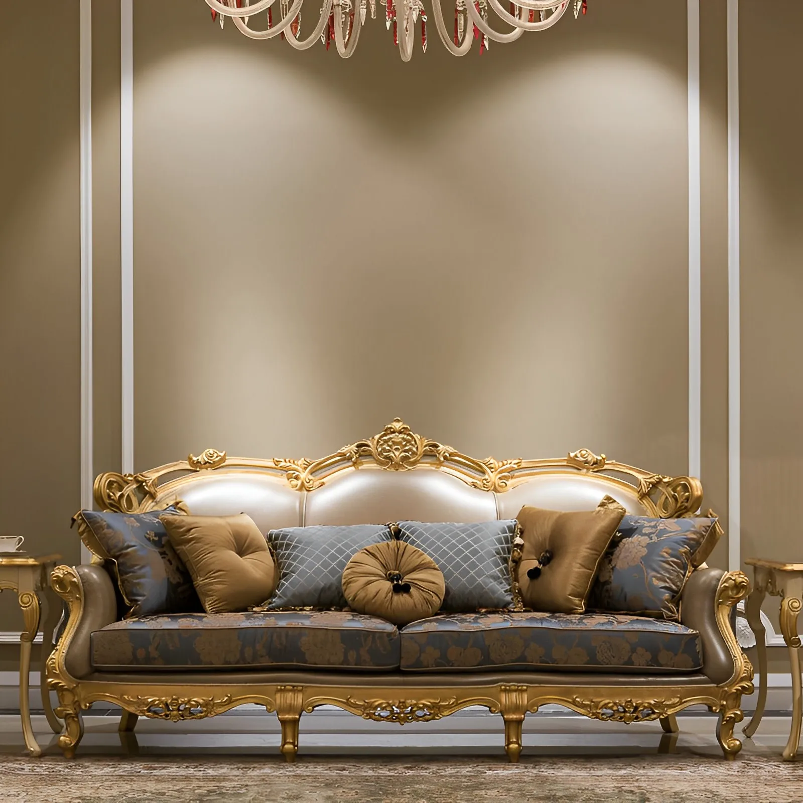 !@High End Custom European Style Solid Wood Silk Villa Sofa Carving French Luxury Royal Classic Sofa Set Living Room Furniture