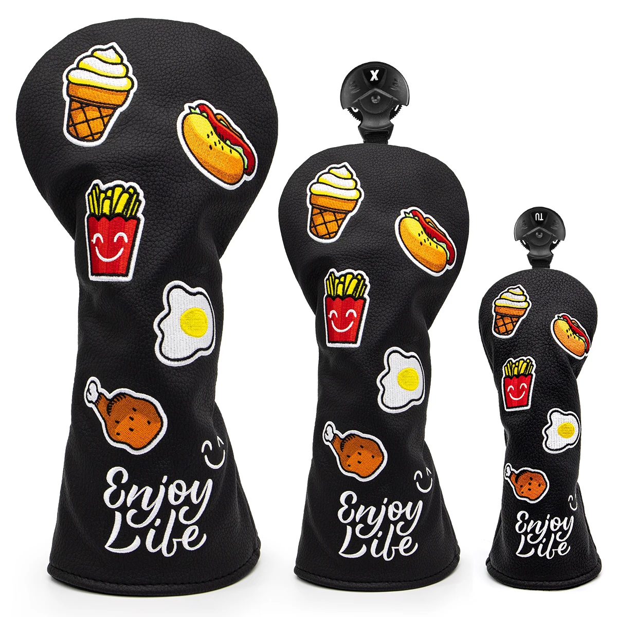 Golf Club Headcovers for Driver Fairway Hybrid Wood Head covers Hamburger Design #1 #3 #5 Woods Headcover Black  PU Premium