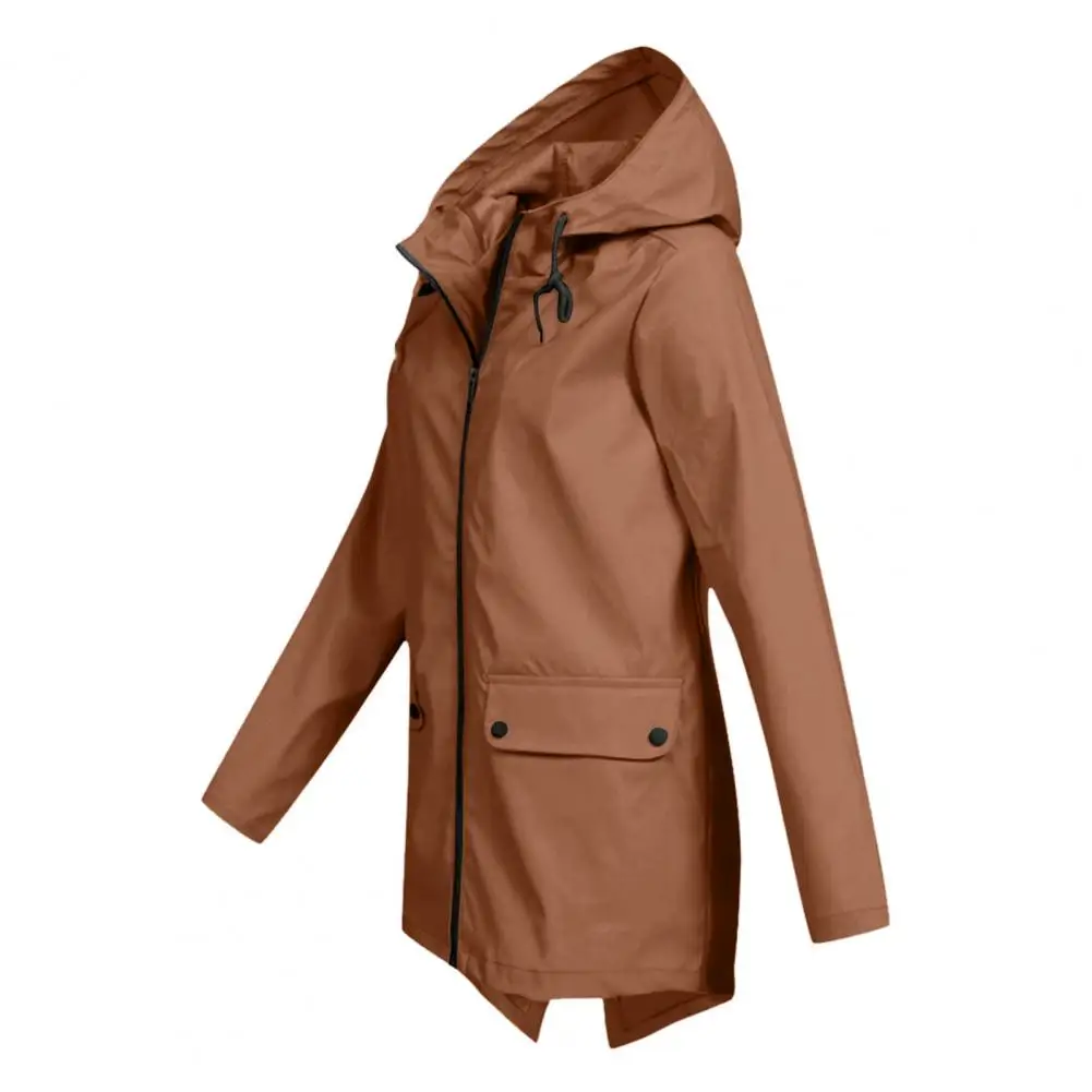 

Women Casual Long Sleeve Jacket Stylish Women's Windproof Hooded Coat with Drawstring Closure Patch Pockets for Fall Winter