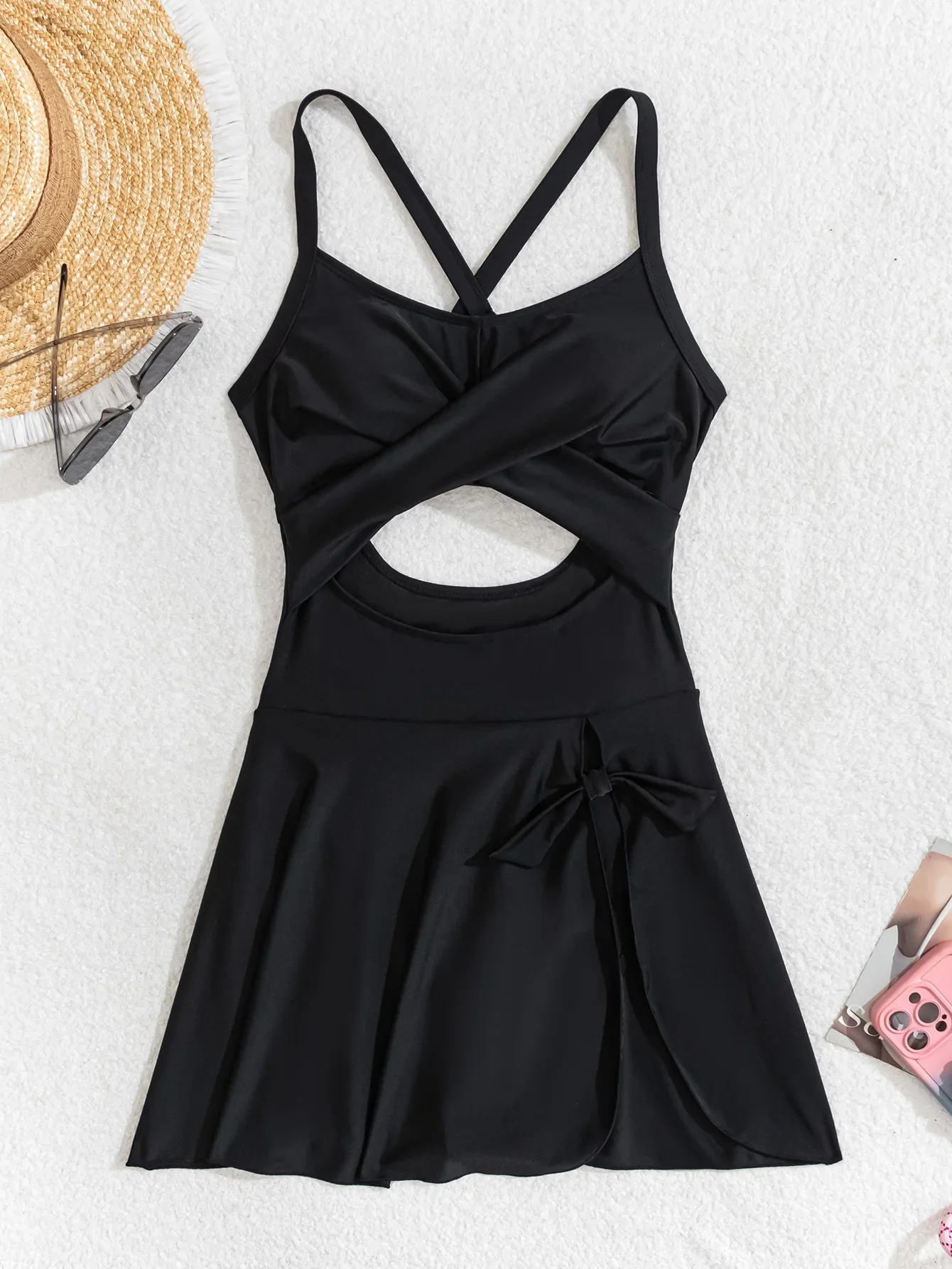 Nuevo traje de baño de una pieza, conjunto de falda para mujer, traje de baño Bandage calado negro Vintage 2025, traje de baño para vacaciones, talla grande