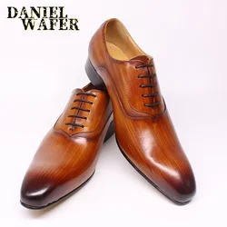 Luxury Men's Oxford Shoes Genuine Leather Handmade Black Brown Prints Lace Up Pointed Toe Wedding Office Formal Dress Men Shoes