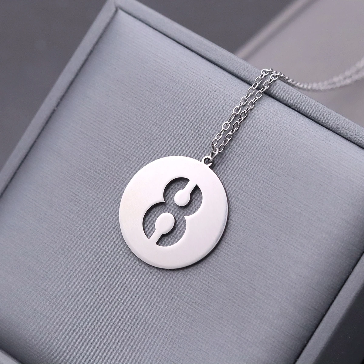 Trendy Round Gemini Constellation Pendant Necklace Stainless Steel Women Daily Party Wear Zodiac Jewelry Anniversary Present