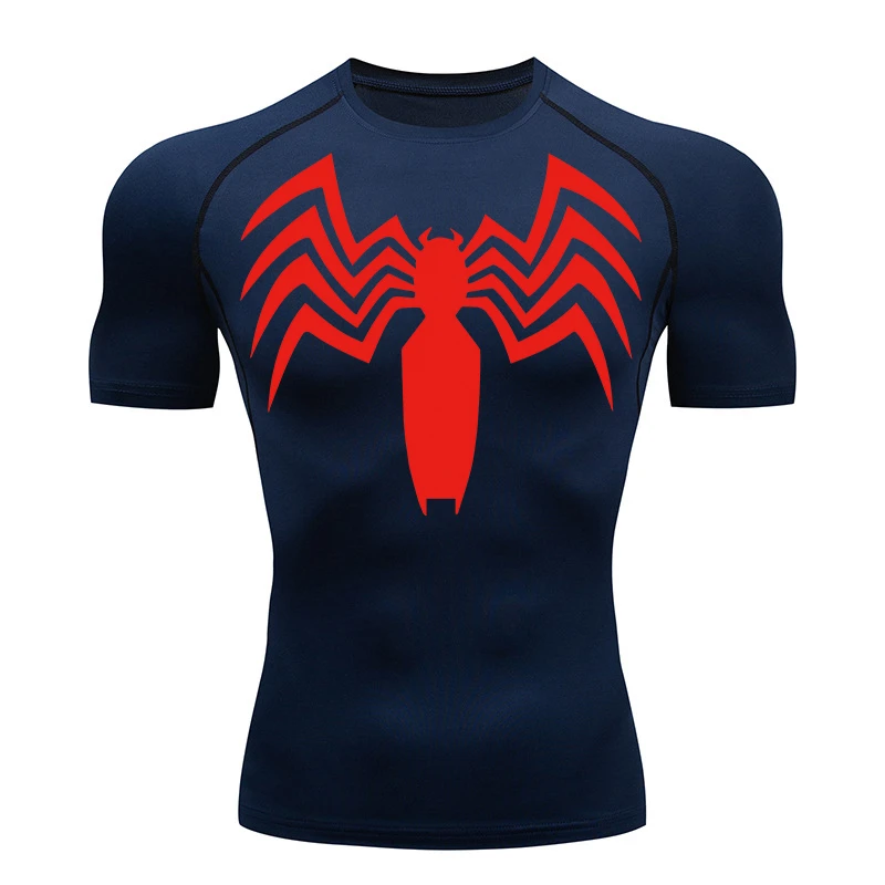 Spinnen druck Kompression hemden für Männer Sommer Kurzarm Rash Guard Gym Workout Running T-Shirt sportliche schnell trocknende T-Shirts Tops
