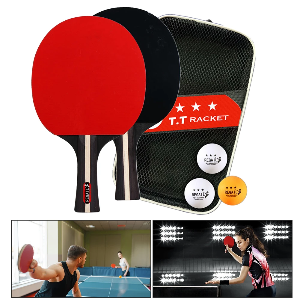 Table Tennis Racket 2 Rackets & 3 Balls Ping Pong Paddles Set Professional 2 Player Ping Pong Set with Bag for Tournament Play