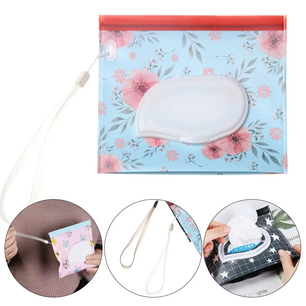 Cute Outdoor Portable Carrying Case Snap-Strap Flip Cover Tissue Box Wet Wipes Bag Cosmetic Pouch Stroller Accessories