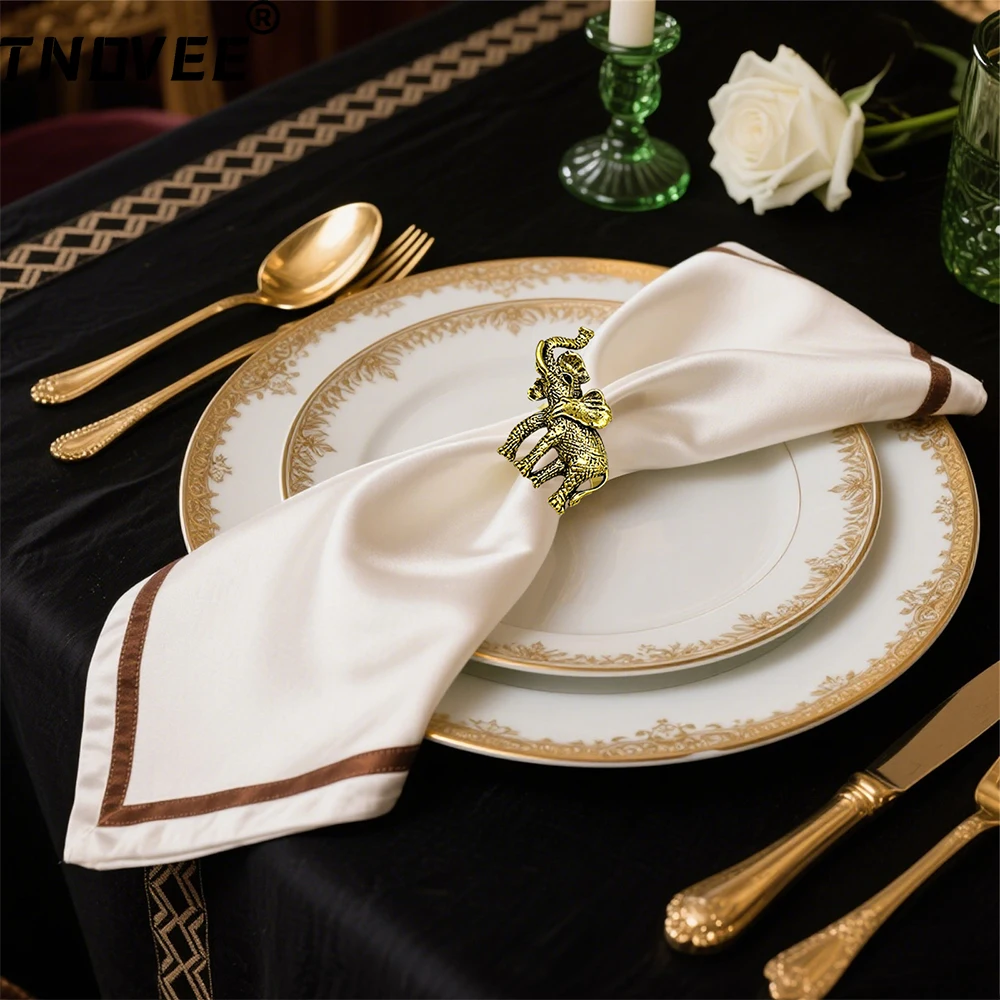 

6Pcs Retro Elephant Napkin Rings Metal Horse Napkin Holders for Christmas Wedding Birthday Party Table Decorations ERM168