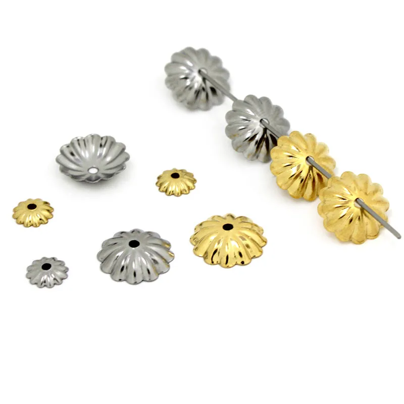 50pcs/Lot 6mm 10mm Stainless Steel Flowers Bead End Caps for Jewelry Making Gold Color Loose Spacer Bead Caps DIY Accessories