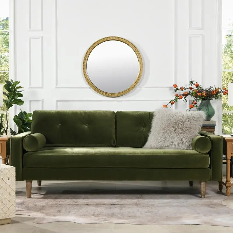 

Mid-Century Modern Sofa, Olive Green Velvet, 83.5-Inch Performance Upholstered Couch