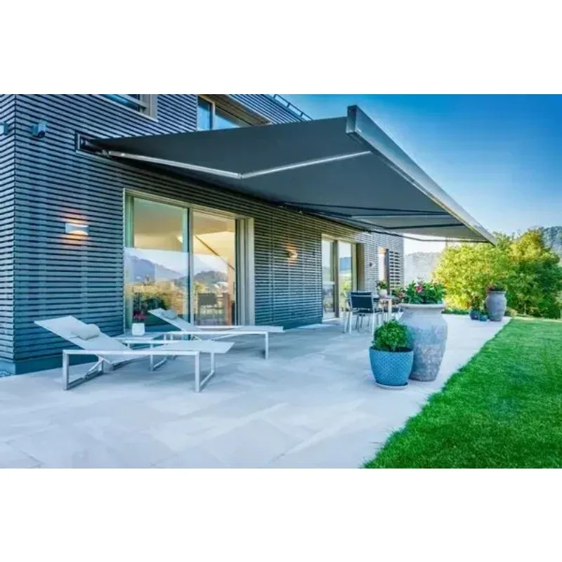 

Full Cassette Electric Awning Remote Controlled Retractable Garden Patio Sun Shade Motorized Sun Shelter with LED Light Kit