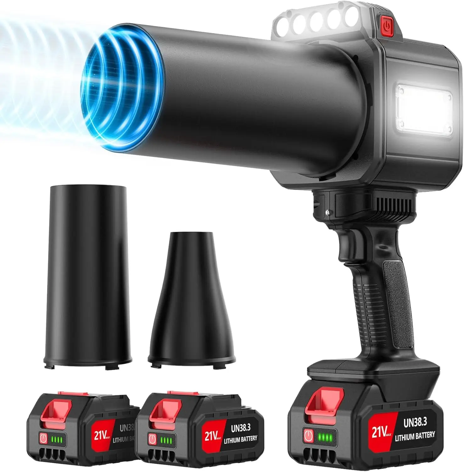 

Cordless Leaf Blower with LED Light, 2 Nozzles, Turbo Jet for Lawn & Patio Cleaning