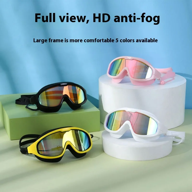 New Swimming Goggles Waterproof Anti-Fog Large Frame High-Definition Colorful Swimming Glasses Adult Myopia Diving Equipment