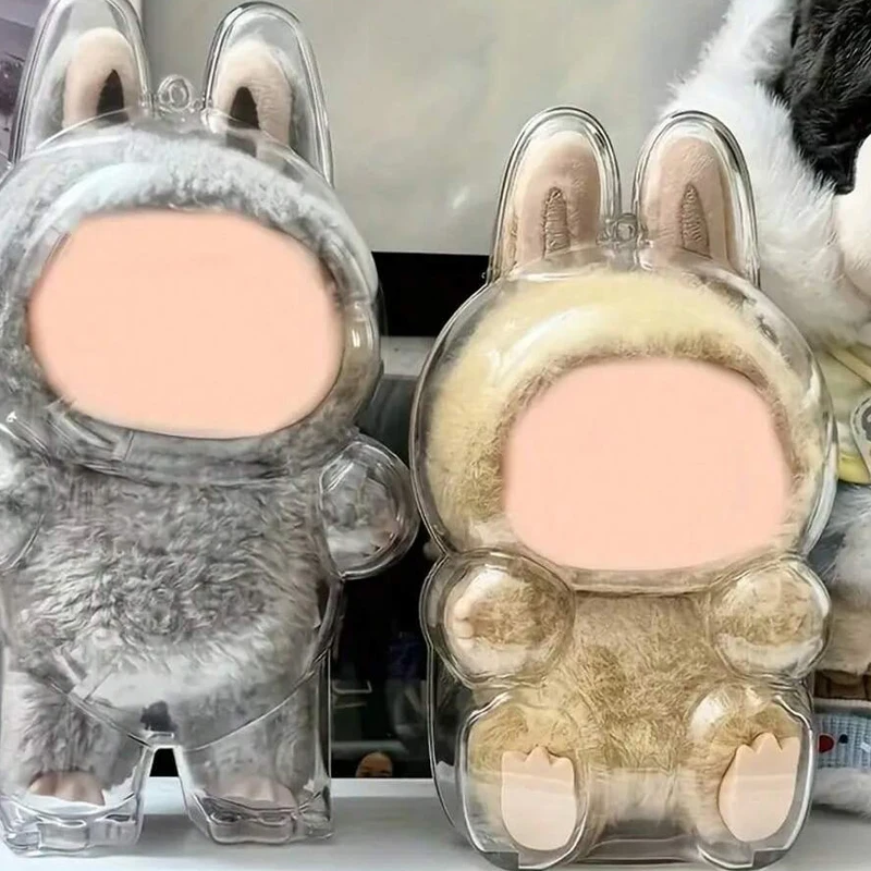 LABUBU-funda protectora transparente para juguetes de peluche, bolsa de exhibición de peluche de elfo, Mini caja de almacenamiento portátil, accesorios para muñecas